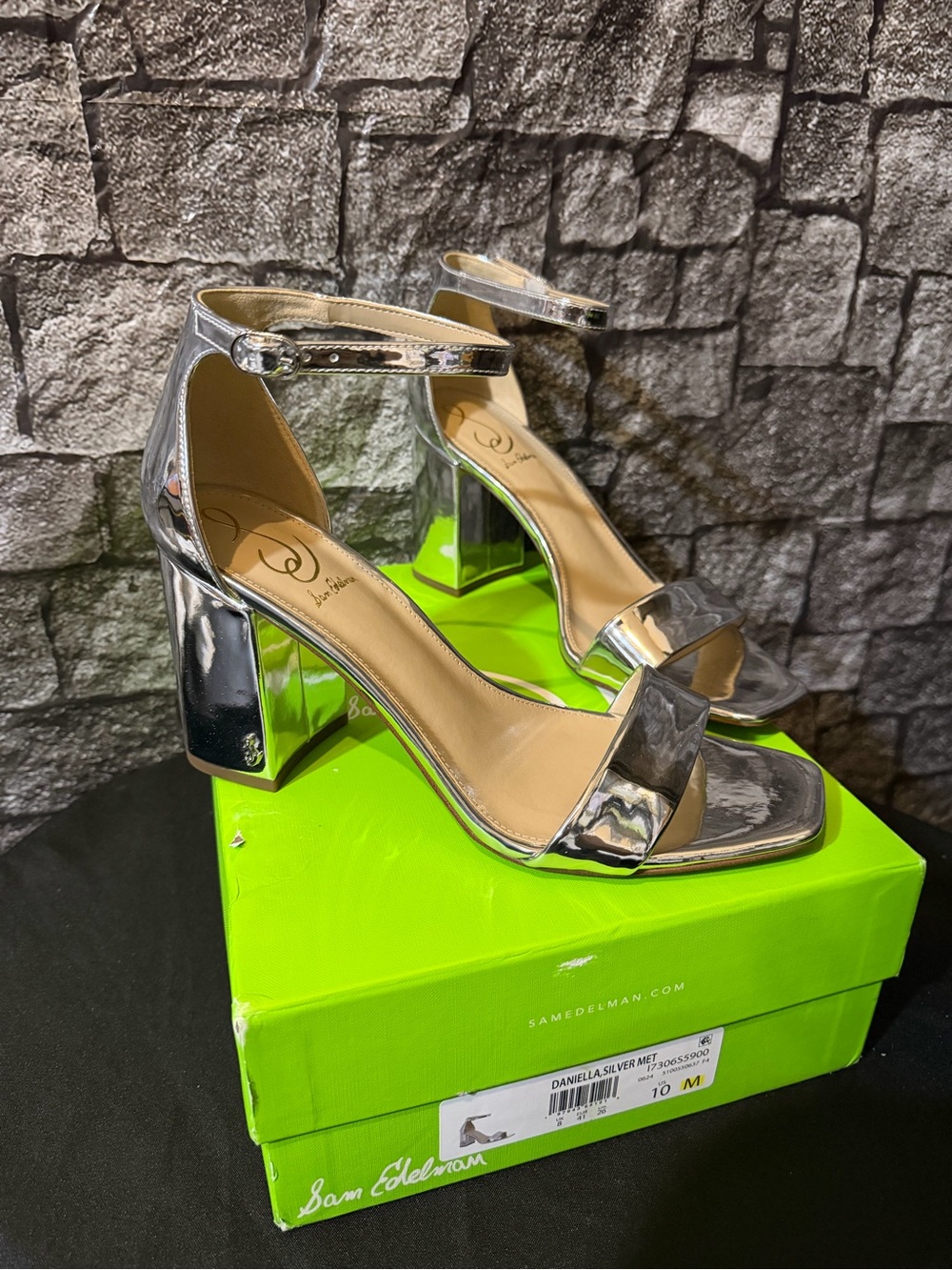 Sam Edelman Metallic Silver Block Heel Sandals